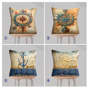 Vintage Compass & Anchor Pillow Covers, Nautical Compass Cushion Covers, Vintage Sailing Ship Compass Pillow Cover, Nautical Pillow Cover