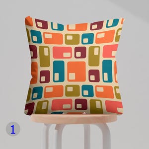 Retro geometrischer Kissenbezug, Mid-Century Modern Kissenbezug, bunter Dekokissenbezug, Vintage-inspirierter Kissenbezug, 70er Jahre Kissenbezüge