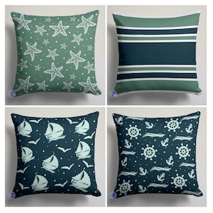 Nautical Starfish Pillow Cover, Striped Marine Cushion Cover, Sailing Boat Cushion Cover, Anchor & Wheel Pillowcase, Nautical Pillow Cases