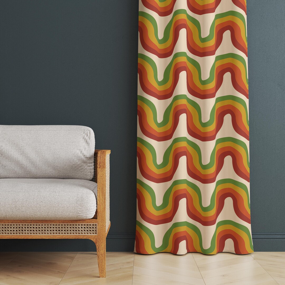 Wave Drapery Retro Wave Curtain Panels, Multicolor Waves Drapes, 70s Style Wave ...