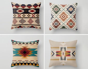 Southwestern Pillow Cover, Terracotta Farmhouse Pillow Case, Rug Design Cushion, Aztec Ethnic Throw Pillow, Rustic Style Home Decor