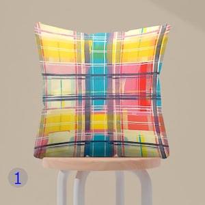 Colorful Abstract Checkered Pillow Covers, Modern Geometric Pillowcases, Vibrant Checkered Design Cushion Covers, Abstract Pillow Cover