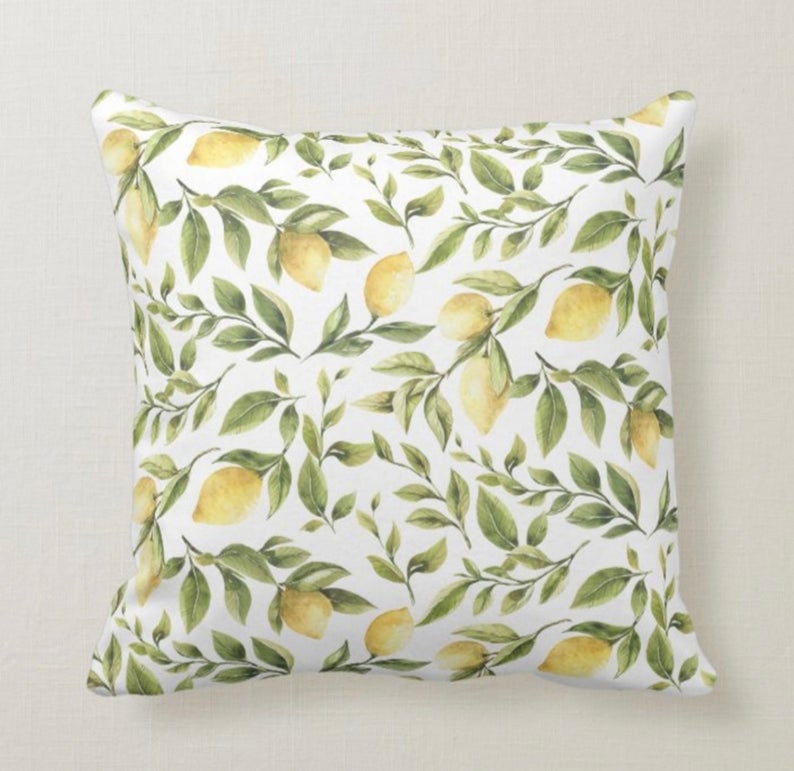 Yellow Lemons With Green Leaves Pillow Cover Lemon Pillow Etsy