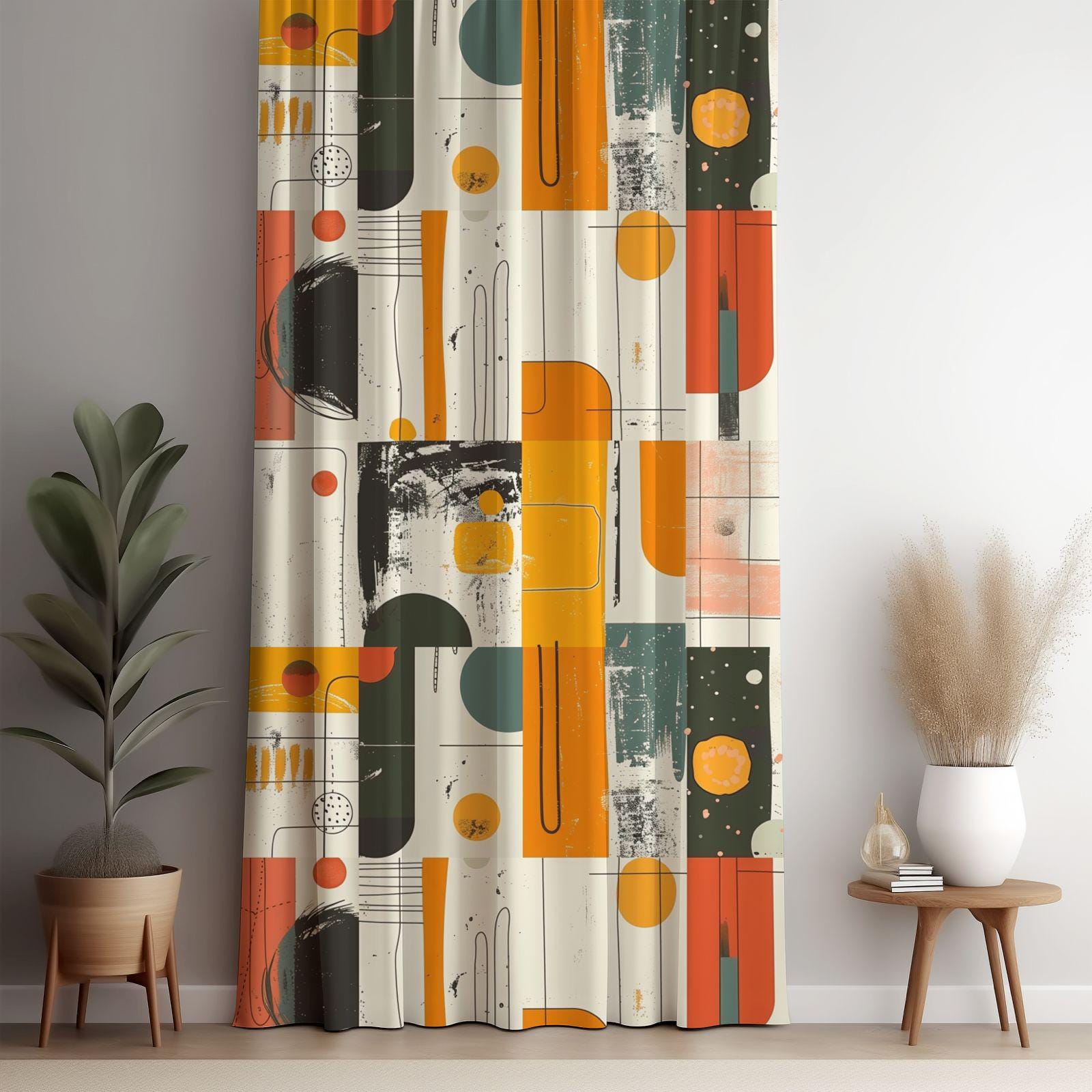 Abstract Geometric Curtain Panels, Mid-Century Modern Drape, Retro Art Window Panel, Abstract Art Window Drape, Decorative Window Curtain