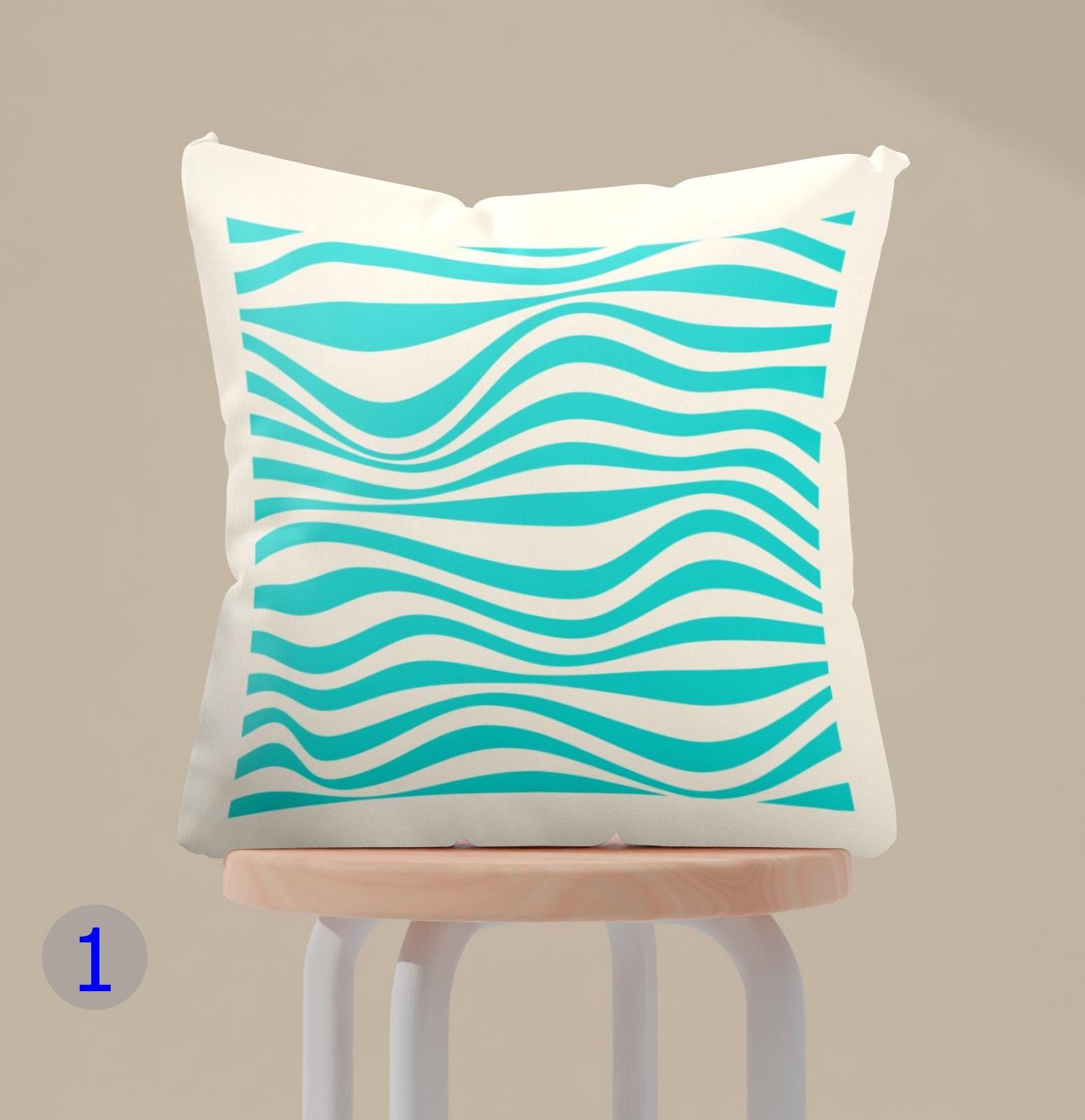 Turquoise Wave Pillow Covers, Abstract Wave Pattern Pillowcases, Modern Wave Throw Pillow Covers, Whimsical Wave Pillowcase