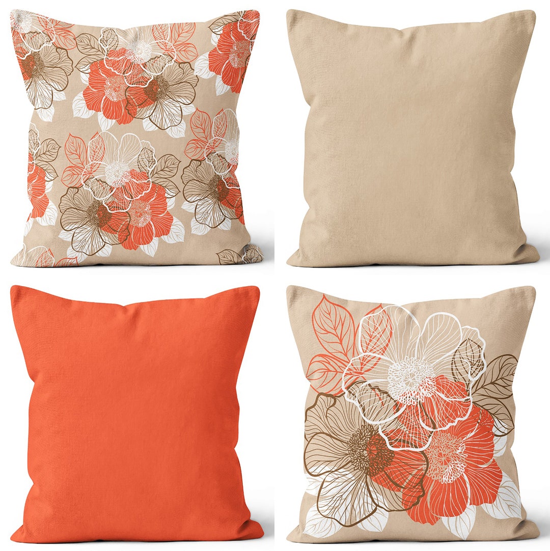 Orange Floral Pillow Cover Powder Summer Cushion Case Etsy