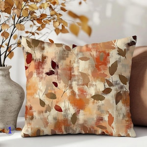 Abstract Autumn Leaves Pillow Cover, Textured Fall Decor Cushion Cases, Modern Farmhouse Throw Pillow Cases, Burnt Orange & Brown Art Print