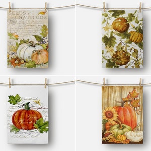 Set of 2, Pumpkin Kitchen Towel, Kitchen Textile, Orange & Green Hand Towel, Pumpkin Tea Towel, Fall Kitchen Decor, Dry Leaves Tea Towel