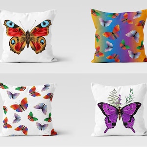 Floral Butterfly Pillow Case, Butterfly Painting Pillow Cover, Butterfly Porch Pillow, Farmhouse Cushion Cover, Butterfly Throw Pillow