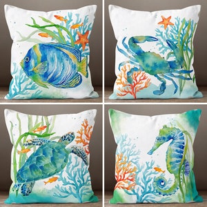 Nautical Beach House Pillow Cover, Sea Turtle Pillow Cover, Starfish Pillowcase,  Sea Shell Throw Pillow, Coastal Decor, Housewarming Gift