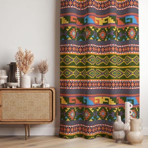 Vibrant Aztec Pattern Curtains, Boho Geometric Tapestry Drapes, Colorful Tribal Design Curtain Panels, Aztec Curtains, Ethnic Curtains