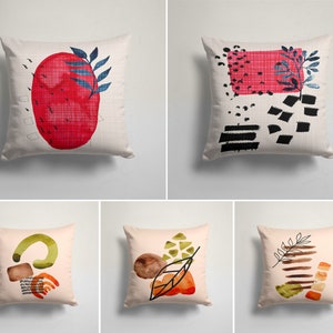 Red Abstract Throw Pillow Cover, Modern Accent Pillow Case, Sofa Decorative Cushion, Minimalist Home Gift, Geometric Housewarming Gift