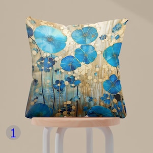 Blauer Blumenkissenbezug, Boho Blumenkissenbezüge, moderner Blumenkissenbezug, abstrakter Blumenwerfen-Kissenbezug, Blumenkissenbezüge