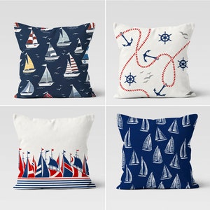 Navy Anchor Pillow Cover, Sailboat Pillow Cover, Navy Blue Ocean Cushion Cover, Marine Home Decor, Coastal House Gift, Gift For Dad