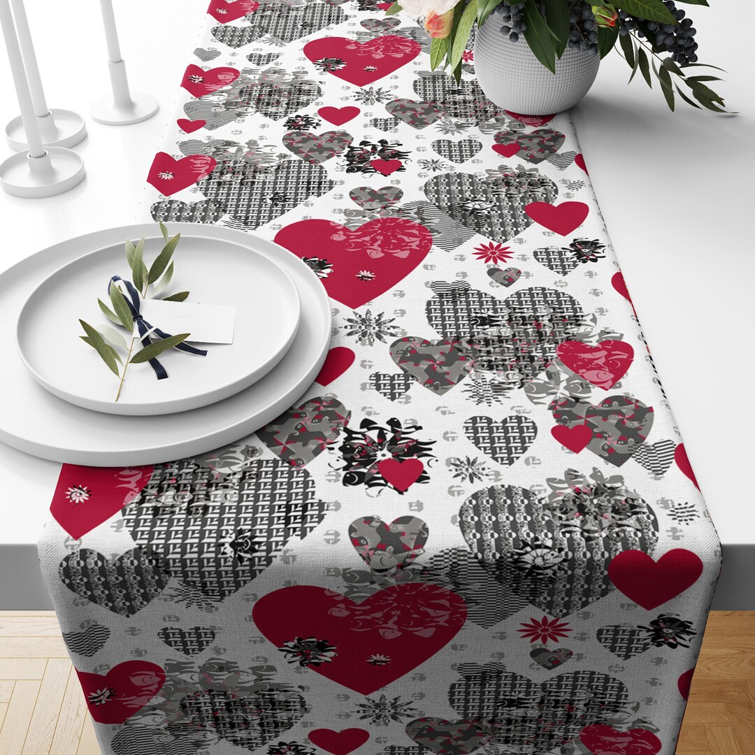 Love Table Runner, Heart Table Runner, Valentine's Day Red Heart Runner