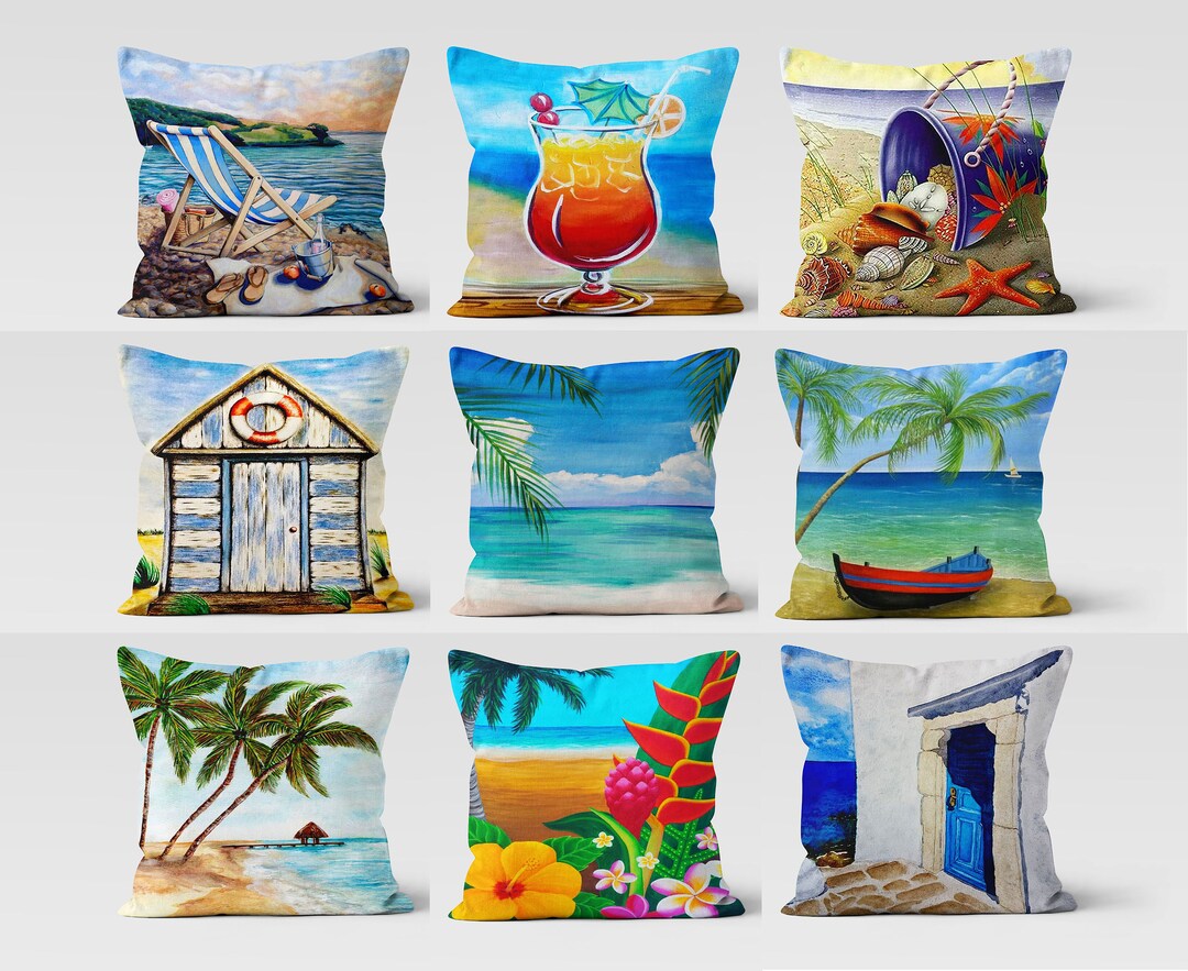 Coastal Tropical Pillow Cases, Palm Tree Pattern Pillow Covers, Beach