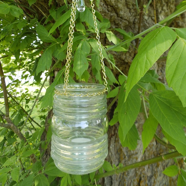 Ribbed Bubble Glass Hanging Candle Holder Light Shade Candelier with Crystal Prism