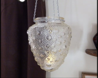 Vintage Bubble Glass Hanging Candle Holder Candelier strawberry shape lamp shade with crystal prism chain candleholder tealight | Handmade