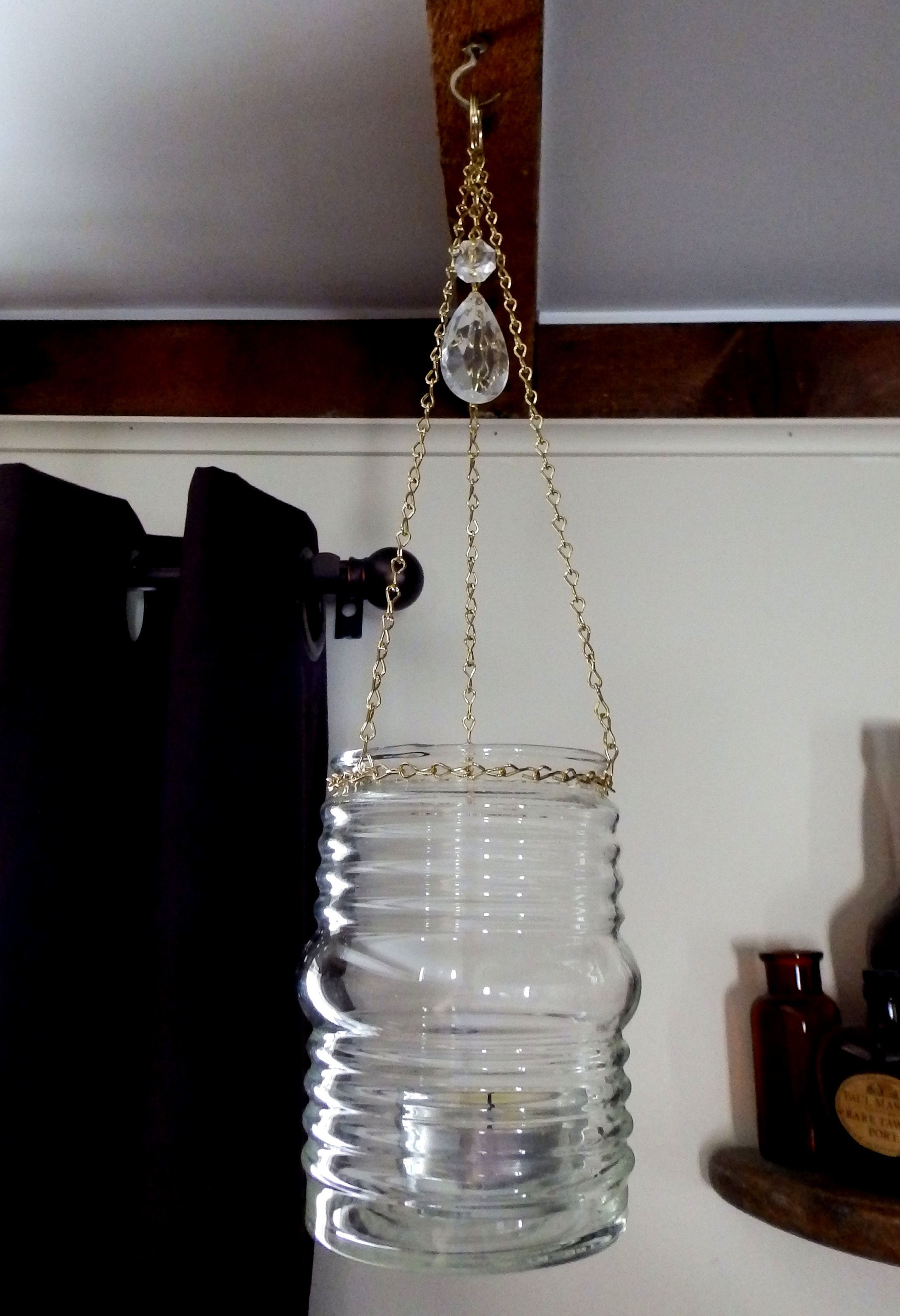Ribbed Bubble Glass Hanging Candle Holder Light Shade Etsy