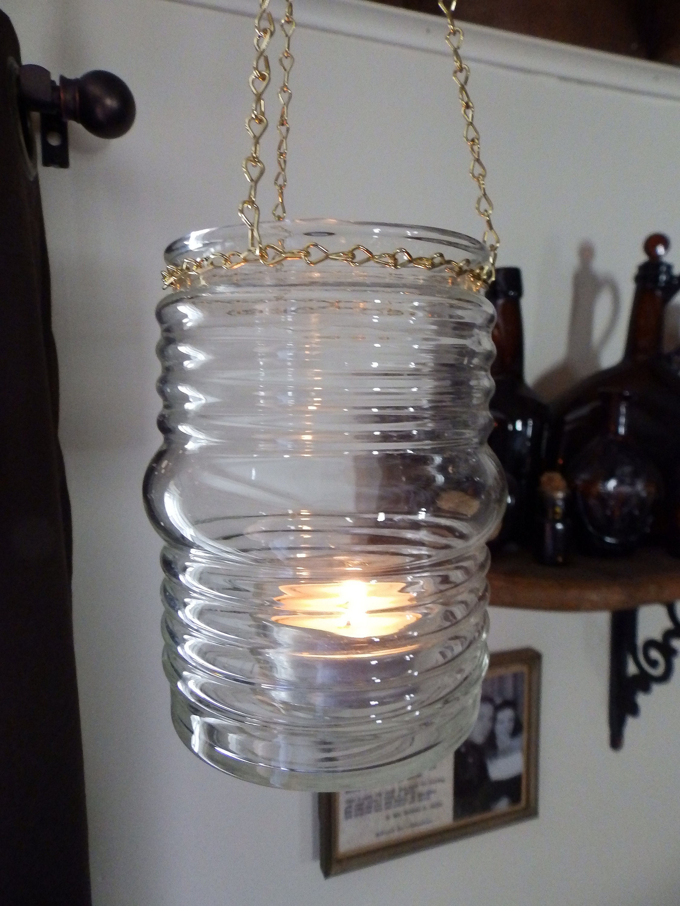 Ribbed Bubble Glass Hanging Candle Holder Light Shade Etsy