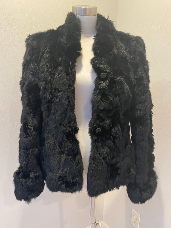 Luxurious Black Rabbit Fur Jacket Korea
