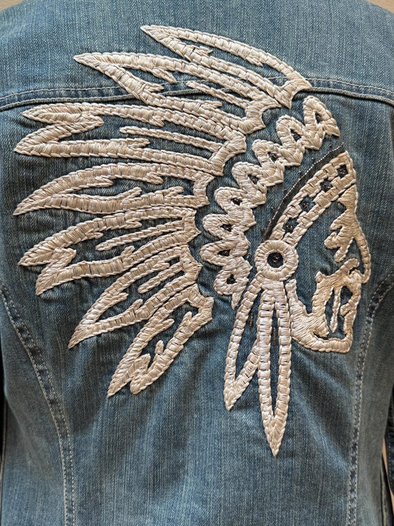 Veste En Jean Brodée Perles Navajo - Marque Agapo - Taille L Femme - Occasion Très Bon état