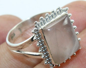Square Pink Stone Rose Quartz Ring Rose Quartz Jewelry Cushion Cut Minimal Ring Natural Gemstone Gift For Her 925 Sterling Silver