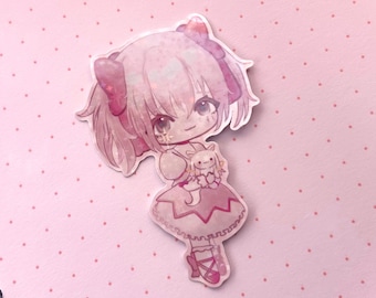 Magical Girl Holographic Sticker: Pink Anime Character Art