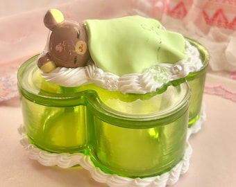 Sleepy bear clover container / decor / trinket