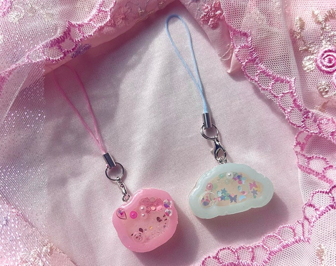 kawaii pink kitty and blue puppy phone straps / charm / accessory