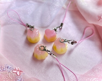 made to order cute little pink and yellow pudding phone charm / keychain  / charm / accessory