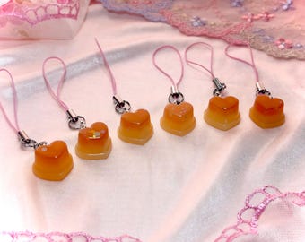cute little heart caramel and yellow pudding phone charm / keychain  / charm / accessory