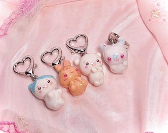 Hamster, bunny, and kitty clay charm, polymer clay trinket, kawaii keychain