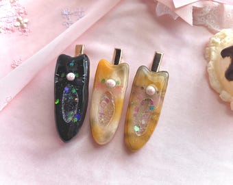 kitty hair clips , black cat , calico , tiger