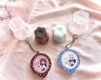 Neko maid anime girl squishy pudding trinket charms / fidget keychain