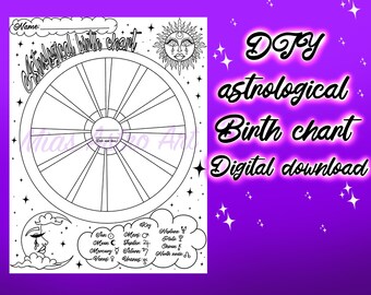 Digital download DIY Astrological Birth Chart | Zodiac birth chart | coloring page | astrology chart