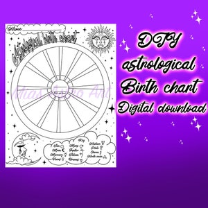 Descarga digital DIY Carta Natal Astrológica / Carta Natal del Zodíaco / página para colorear / carta astrológica