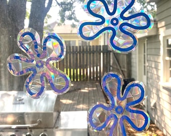 bikini bottom flower suncatcher, flower suncatchers, Suncatcher Decal, SpongeBob Room Decor, Rainbow Maker, Window Sun Catcher
