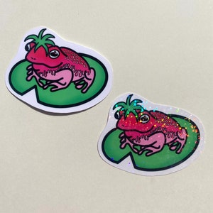 Strawberry Frog sticker, frog sticker, cottage core sticker, cute frog sticker