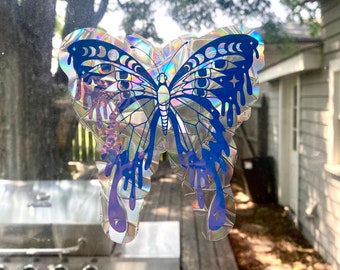 Butterfly suncatcher, Celestial suncatcher, Suncatcher Decal, Whimsigoth Room Decor, Rainbow Maker, window Sun Catcher,