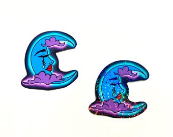 Moon sticker, Holographic moon sticker, Crescent moon sticker, witchy sticker, celestail