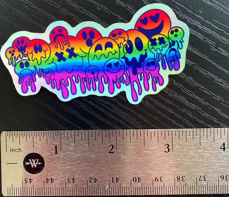 Holographic Trippy Smiley Sticker Acid Drip Smiley Face Etsy