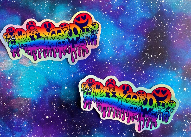 Holographic Trippy Smiley Sticker Acid Drip Smiley Face Etsy