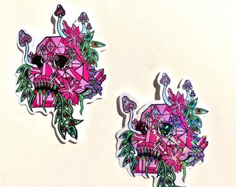 Pink Crystal Skull sticker, Trippy sticker, Skull sticker, Vinyl Sticker, Cute and Colorful Stationery, Holo Aesthetic Stickers