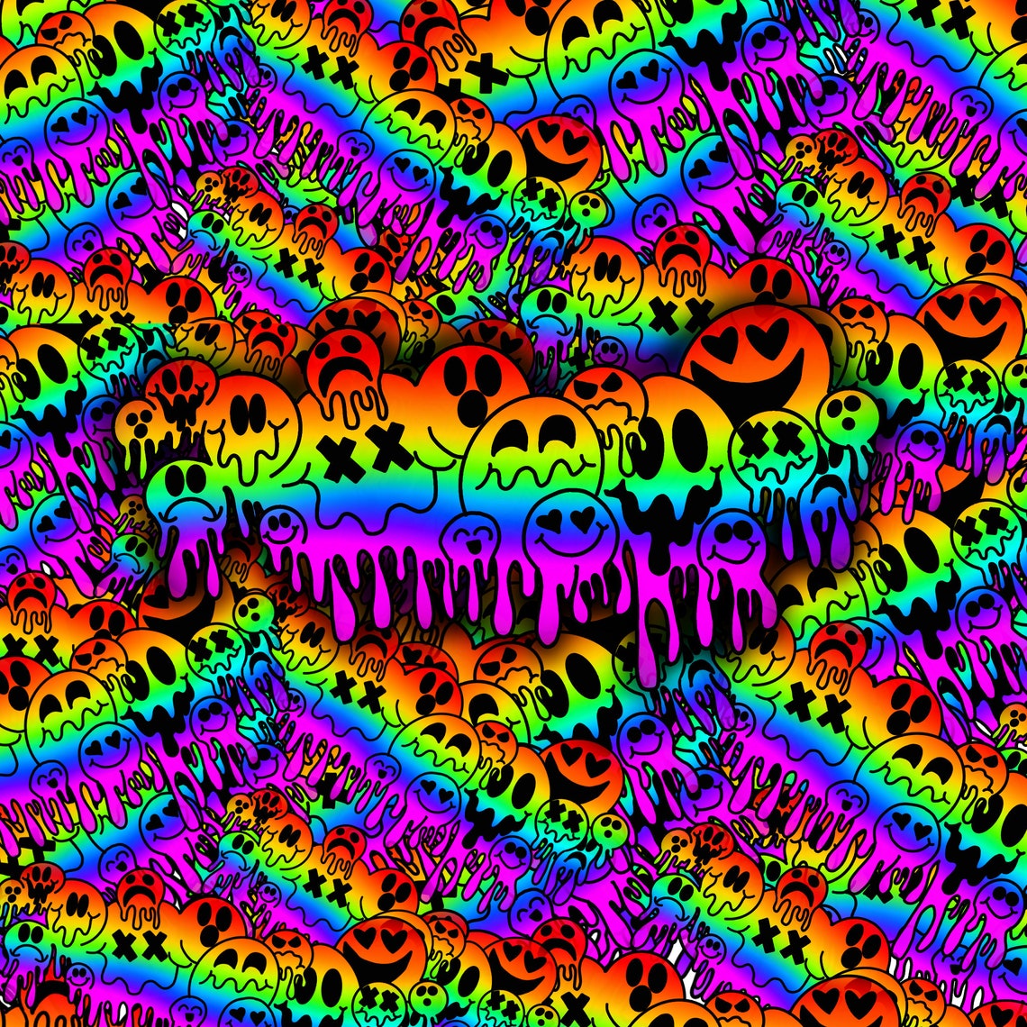 Holographic Trippy Smiley Sticker Acid Drip Smiley Face Etsy