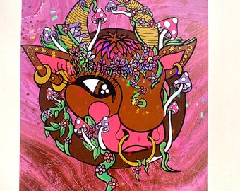 Taurus holographic art print, Astrology wall decor, Taurus Zodiac poster, cow wall art, astrological decor