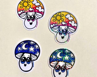 Day and Night mushroom stickers, Trippy sticker, Mushroom sticker, Vinyl Die Cut Sticker, Sticker for Water Bottles, Laptops, and Journals