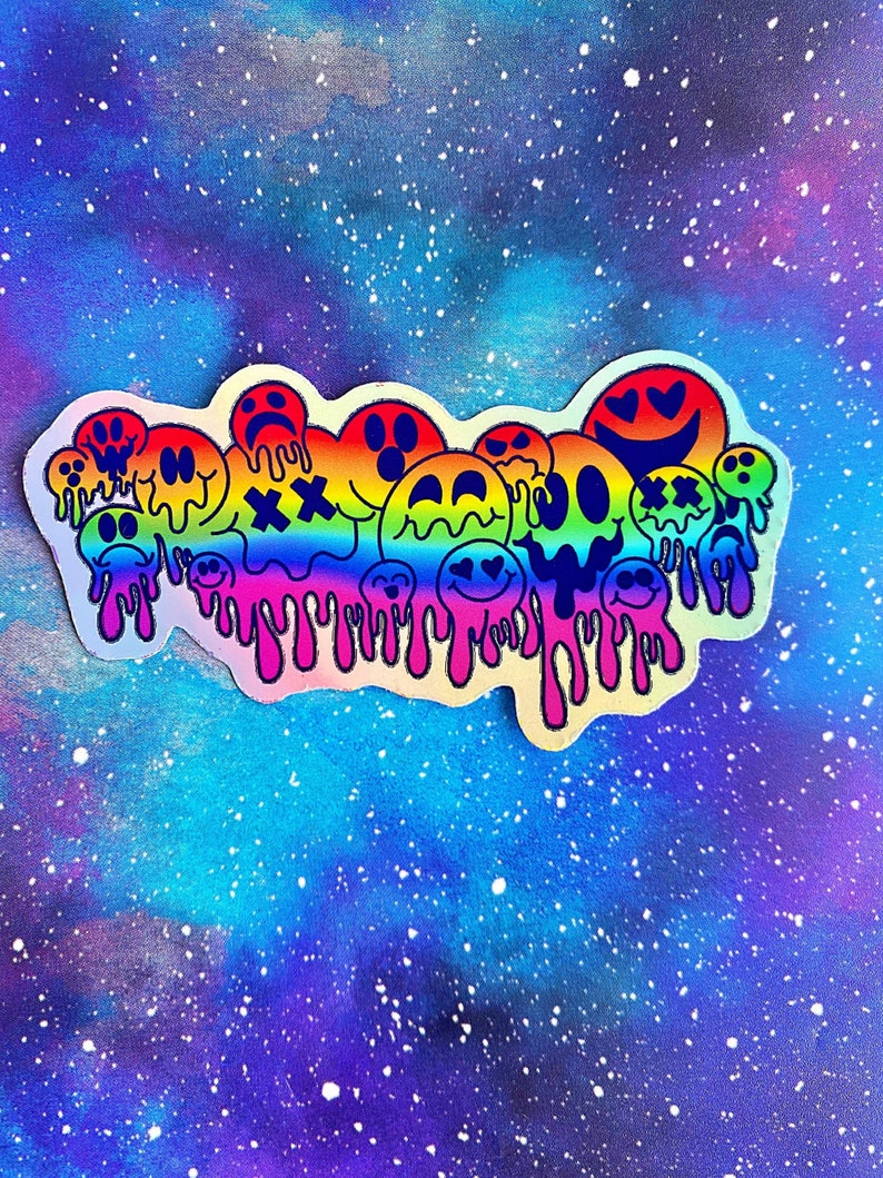 Holographic Trippy Smiley Sticker Acid Drip Smiley Face Etsy