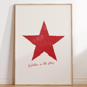 Red Star Quote Trendy Rustic Retro Wall Art Print, Aesthetic Hand Drawn Star Beige Red Star Poster, Digital Download Dorm Apartment Poster