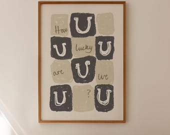 Stampa a ferro di cavallo "How Lucky are We", illustrazione rustica in stile western (download digitale)